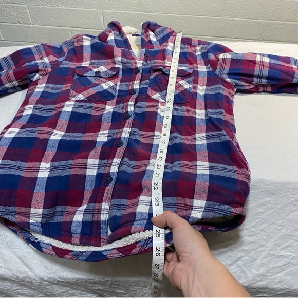 Hooded Fleece Lined Flannel Shirt Jacket Women’s Small Boston Traders Plaid EUC - Picture 3 of 10